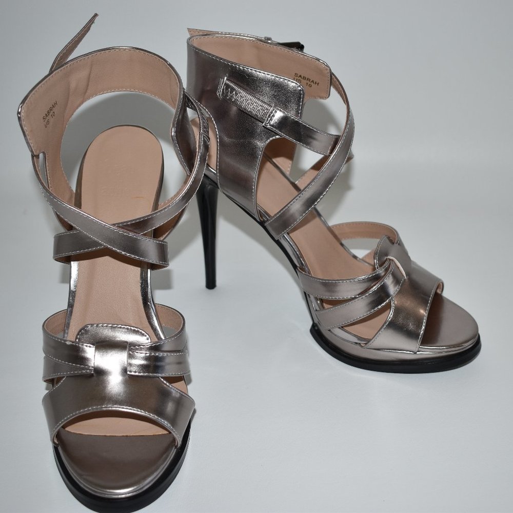 Beau + Ashe Women's New Silver Strap High Heels 10